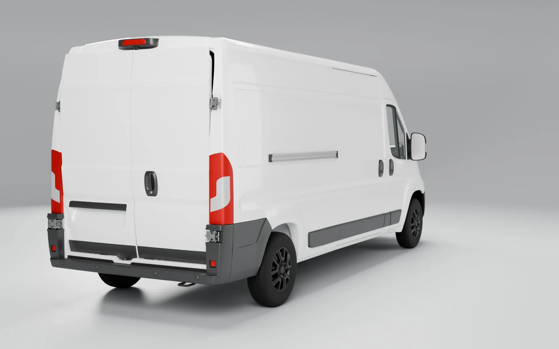 Transporter der Musterfirma schräg von hinten, ohne Folie